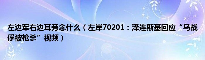 左边军右边耳旁念什么（左岸70201：泽连斯基回应“乌战俘被枪杀”视频）