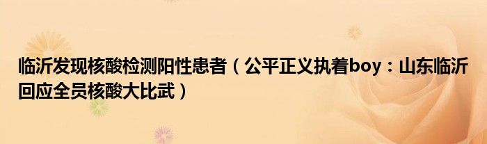 临沂发现核酸检测阳性患者（公平正义执着boy：山东临沂回应全员核酸大比武）