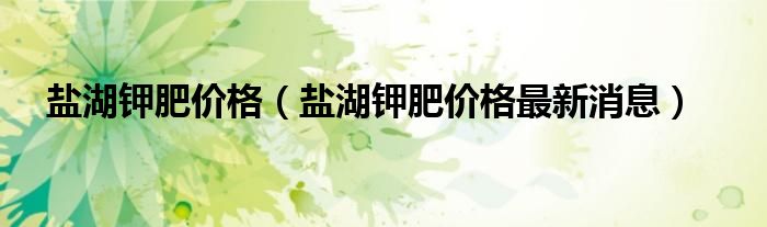 盐湖钾肥价格（盐湖钾肥价格最新消息）
