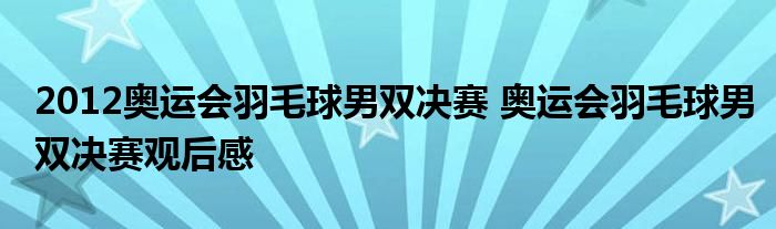 2012奥运会羽毛球男双决赛 奥运会羽毛球男双决赛观后感