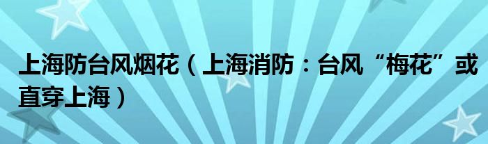 上海防台风烟花（上海消防：台风“梅花”或直穿上海）