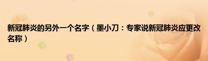 新冠肺炎的另外一个名字（墨小刀：专家说新冠肺炎应更改名称）