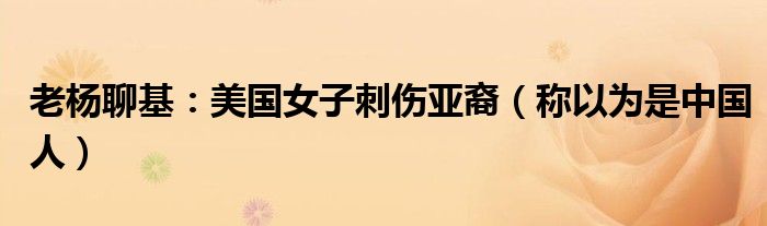 老杨聊基：美国女子刺伤亚裔（称以为是中国人）