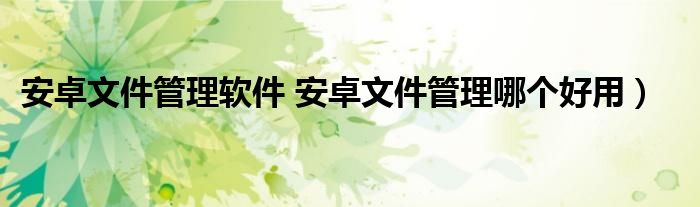 安卓文件管理软件 安卓文件管理哪个好用）