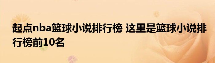 起点nba篮球小说排行榜 这里是篮球小说排行榜前10名