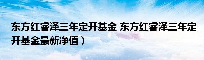 东方红睿泽三年定开基金 东方红睿泽三年定开基金最新净值）
