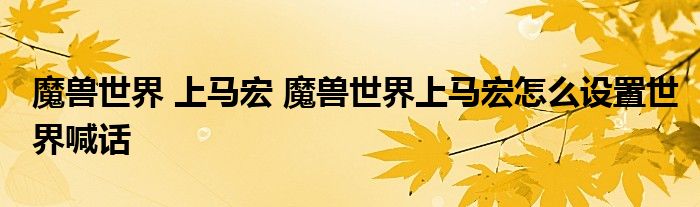 魔兽世界 上马宏 魔兽世界上马宏怎么设置世界喊话