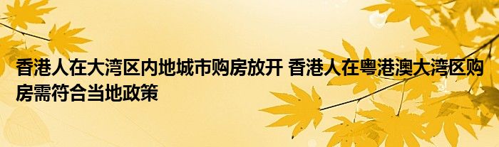 香港人在大湾区内地城市购房放开 香港人在粤港澳大湾区购房需符合当地政策