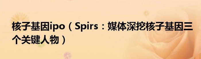 核子基因ipo（Spirs：媒体深挖核子基因三个关键人物）