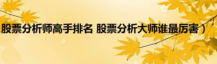 股票分析师高手排名 股票分析大师谁最厉害）