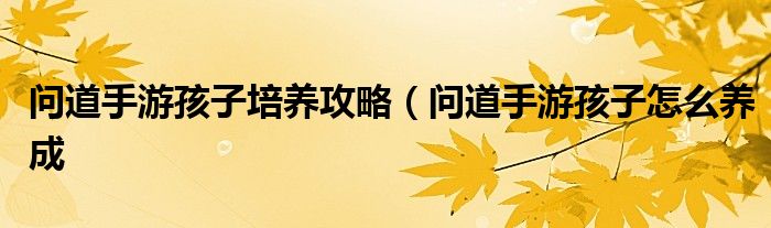 问道手游孩子培养攻略（问道手游孩子怎么养成