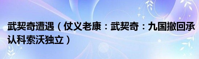 武契奇遭遇（仗义老康：武契奇：九国撤回承认科索沃独立）