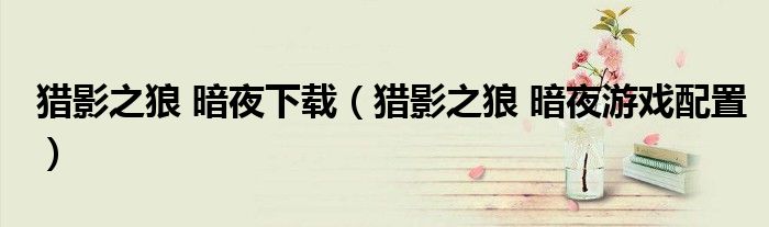 猎影之狼 暗夜下载（猎影之狼 暗夜游戏配置）