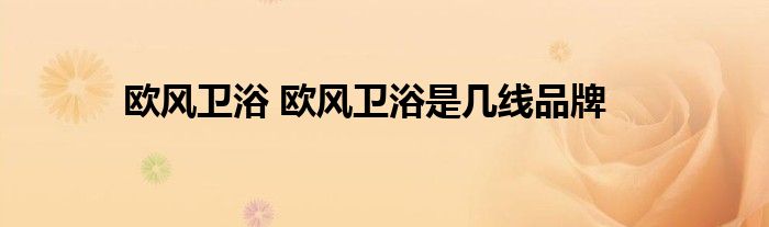 欧风卫浴 欧风卫浴是几线品牌