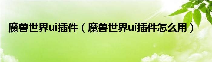 魔兽世界ui插件（魔兽世界ui插件怎么用）