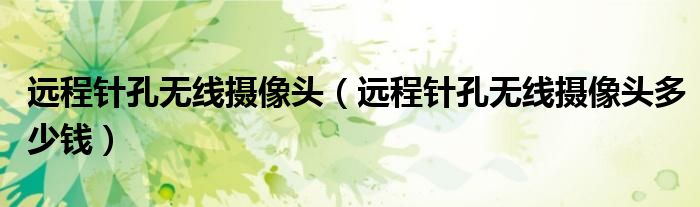 远程针孔无线摄像头（远程针孔无线摄像头多少钱）