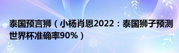 泰国预言狮（小杨肖恩2022：泰国狮子预测世界杯准确率90%）