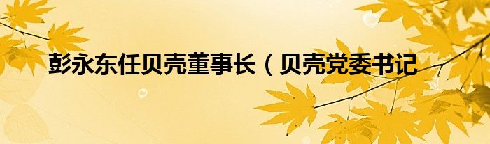 彭永东任贝壳董事长（贝壳党委书记