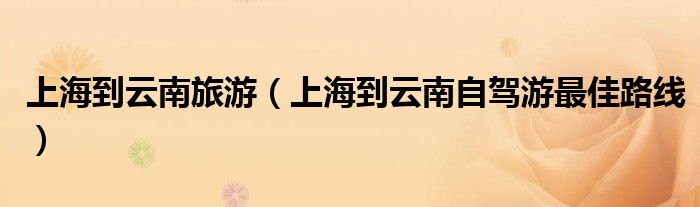 上海到云南旅游（上海到云南自驾游最佳路线）
