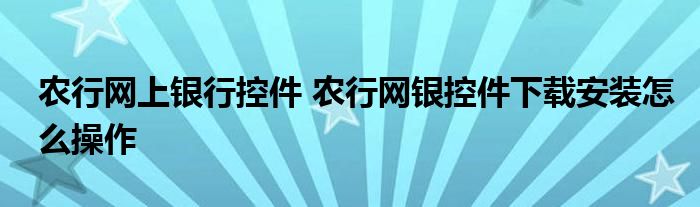 农行网上银行控件 农行网银控件下载安装怎么操作