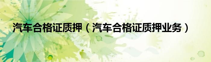 汽车合格证质押（汽车合格证质押业务）