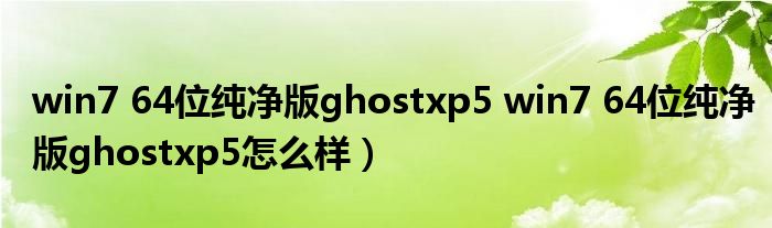 win7 64位纯净版ghostxp5 win7 64位纯净版ghostxp5怎么样）