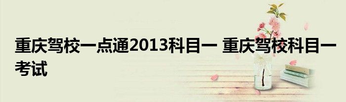 重庆驾校一点通2013科目一 重庆驾校科目一考试