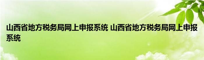 山西省地方税务局网上申报系统 山西省地方税务局网上申报系统