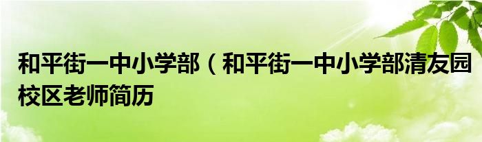 和平街一中小学部（和平街一中小学部清友园校区老师简历