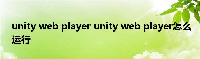 unity web player unity web player怎么运行