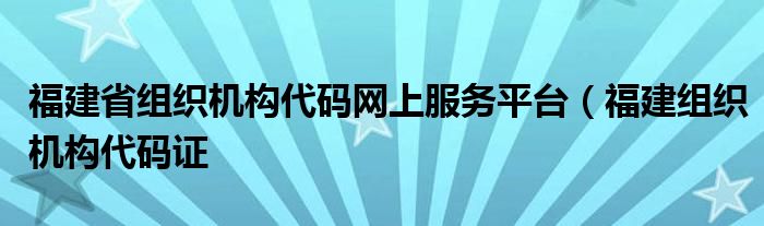 福建省组织机构代码网上服务平台（福建组织机构代码证