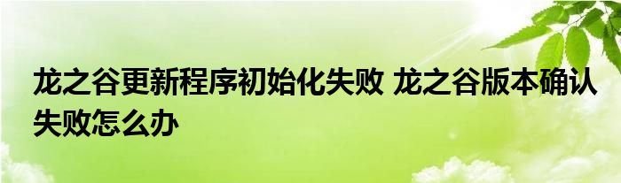 龙之谷更新程序初始化失败 龙之谷版本确认失败怎么办