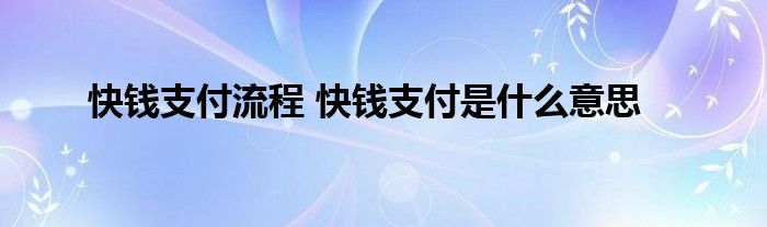 快钱支付流程 快钱支付是什么意思