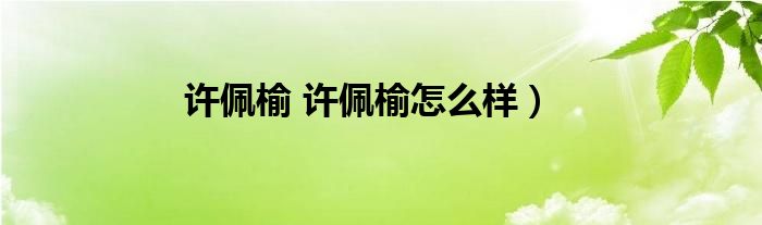 许佩榆 许佩榆怎么样）