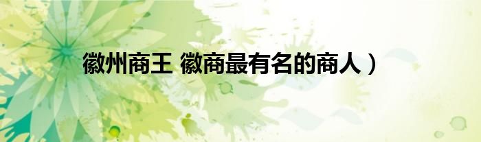徽州商王 徽商最有名的商人）