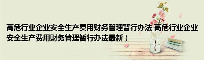 高危行业企业安全生产费用财务管理暂行办法 高危行业企业安全生产费用财务管理暂行办法最新）
