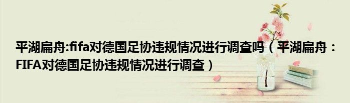 平湖扁舟:fifa对德国足协违规情况进行调查吗（平湖扁舟：FIFA对德国足协违规情况进行调查）