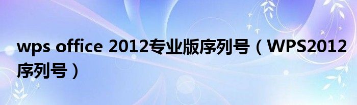 wps office 2012专业版序列号（WPS2012序列号）