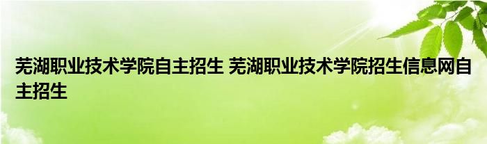 芜湖职业技术学院自主招生 芜湖职业技术学院招生信息网自主招生