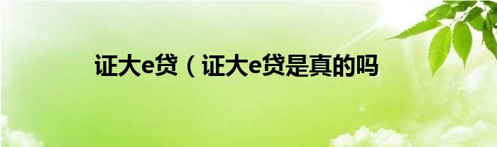 证大e贷（证大e贷是真的吗