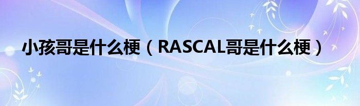 小孩哥是什么梗（RASCAL哥是什么梗）