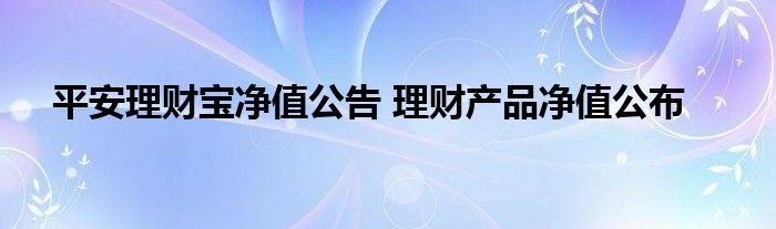 平安理财宝净值公告 理财产品净值公布