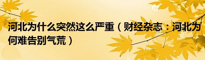 河北为什么突然这么严重（财经杂志：河北为何难告别气荒）