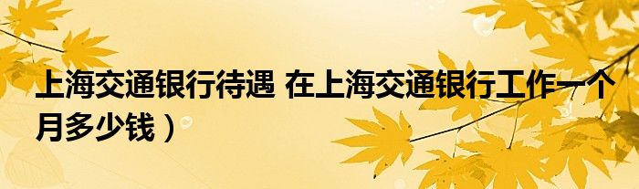 上海交通银行待遇 在上海交通银行工作一个月多少钱）