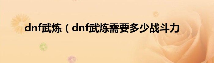 dnf武炼（dnf武炼需要多少战斗力