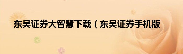 东吴证券大智慧下载（东吴证券手机版