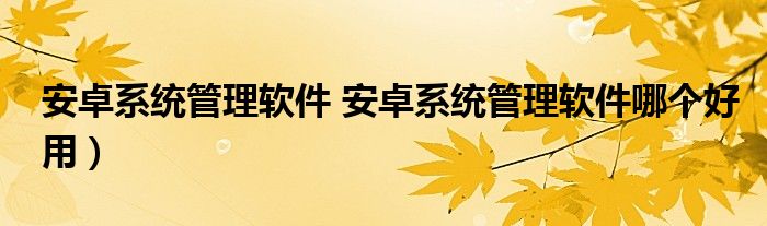 安卓系统管理软件 安卓系统管理软件哪个好用）