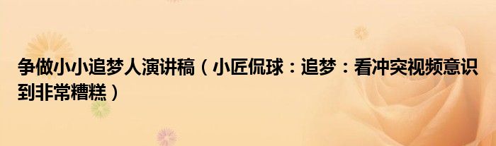 争做小小追梦人演讲稿（小匠侃球：追梦：看冲突视频意识到非常糟糕）