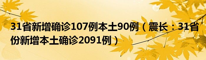 31省新增确诊107例本土90例（震长：31省份新增本土确诊2091例）