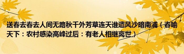 送春去春去人间无路秋千外芳草连天谁遣风沙暗南浦（春喻天下：农村感染高峰过后：有老人相继离世）